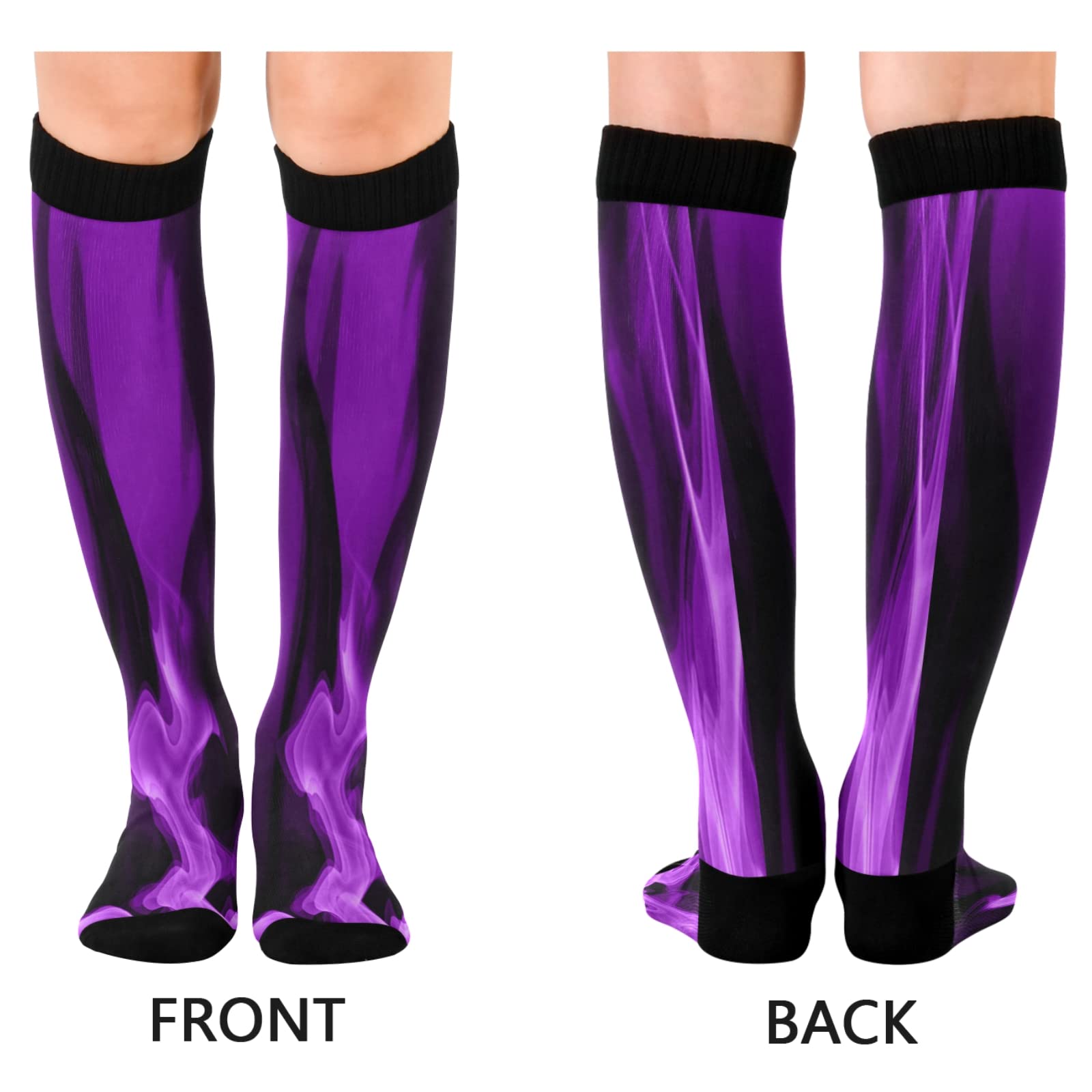 Purple Flames & Smoke Compression Socks for Women & Men - Knee High Calf Support Socks (1 Pair) - Perfect for Running, Travel & Varicose Vein Relief