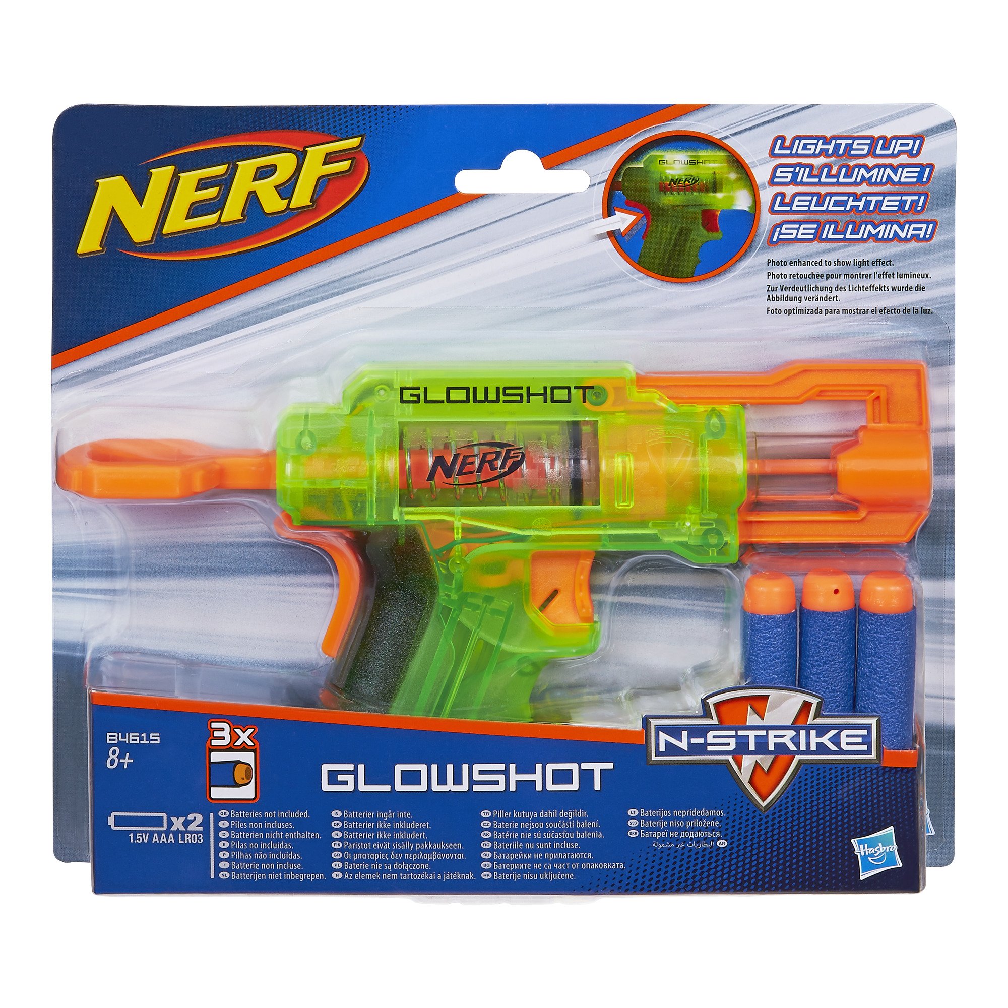 Nerf Glowshot Blaster Toy - Glow in The Dark Foam Dart Gun for Kids & Adults - Perfect for Nighttime Battles, Outdoor Play & Nerf War Games