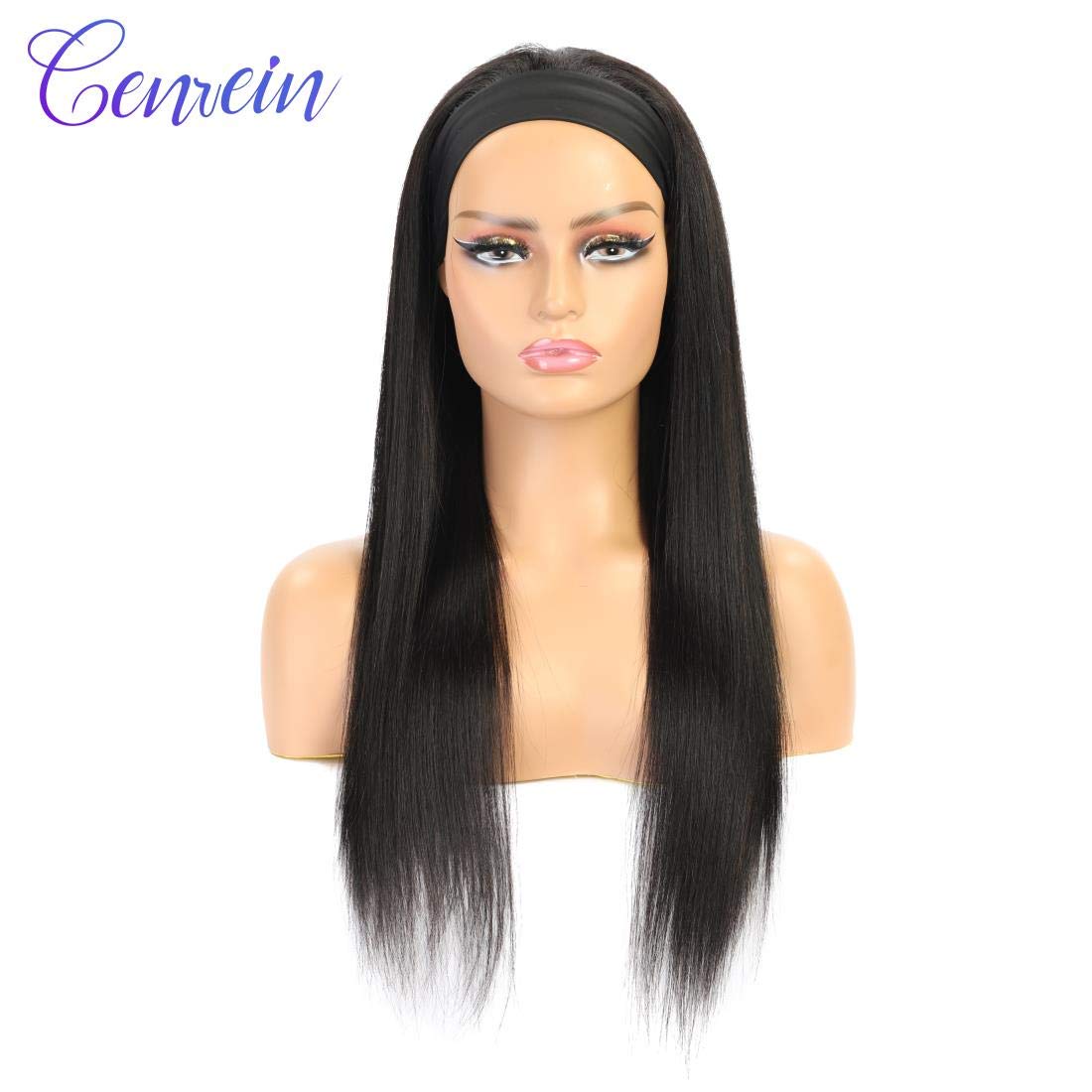 Brazilian Straight Headband Wigs for Black Women - 150% Density Glueless Machine Made Wig with No Lace Front - 18 Inch Natural Color Headband Wig for Daily Wear, Parties & Special Occasions