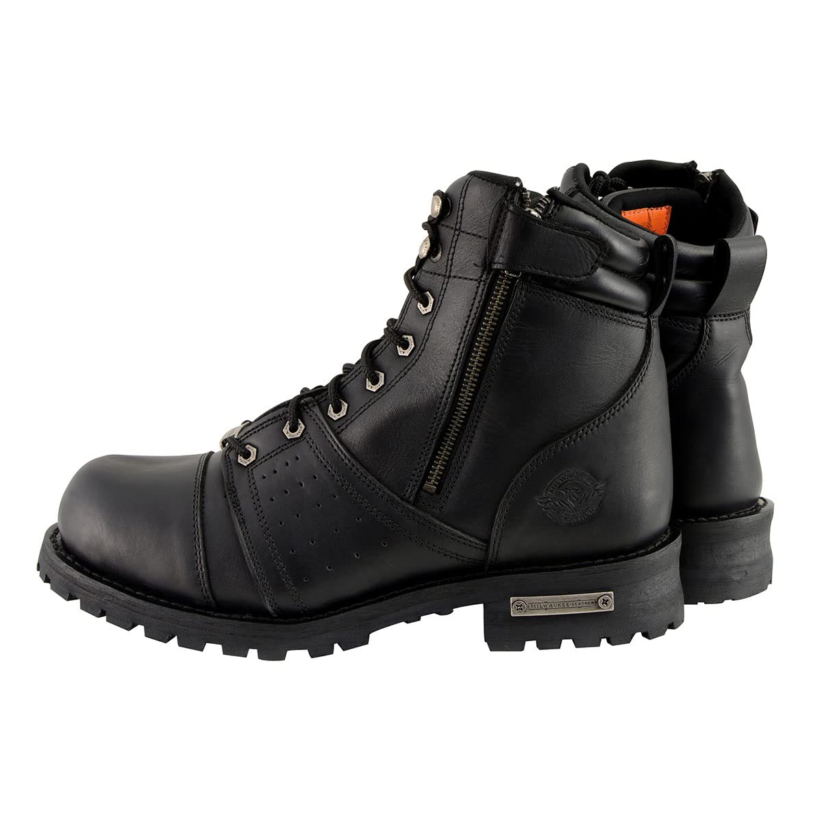Milwaukee Leather MBM9000 Men's Black Motorcycle Boots - Lace-Up & Side Zipper Riding Boots for Bikers | Durable Leather Biker Footwear for Cruiser, Touring & Daily Riding