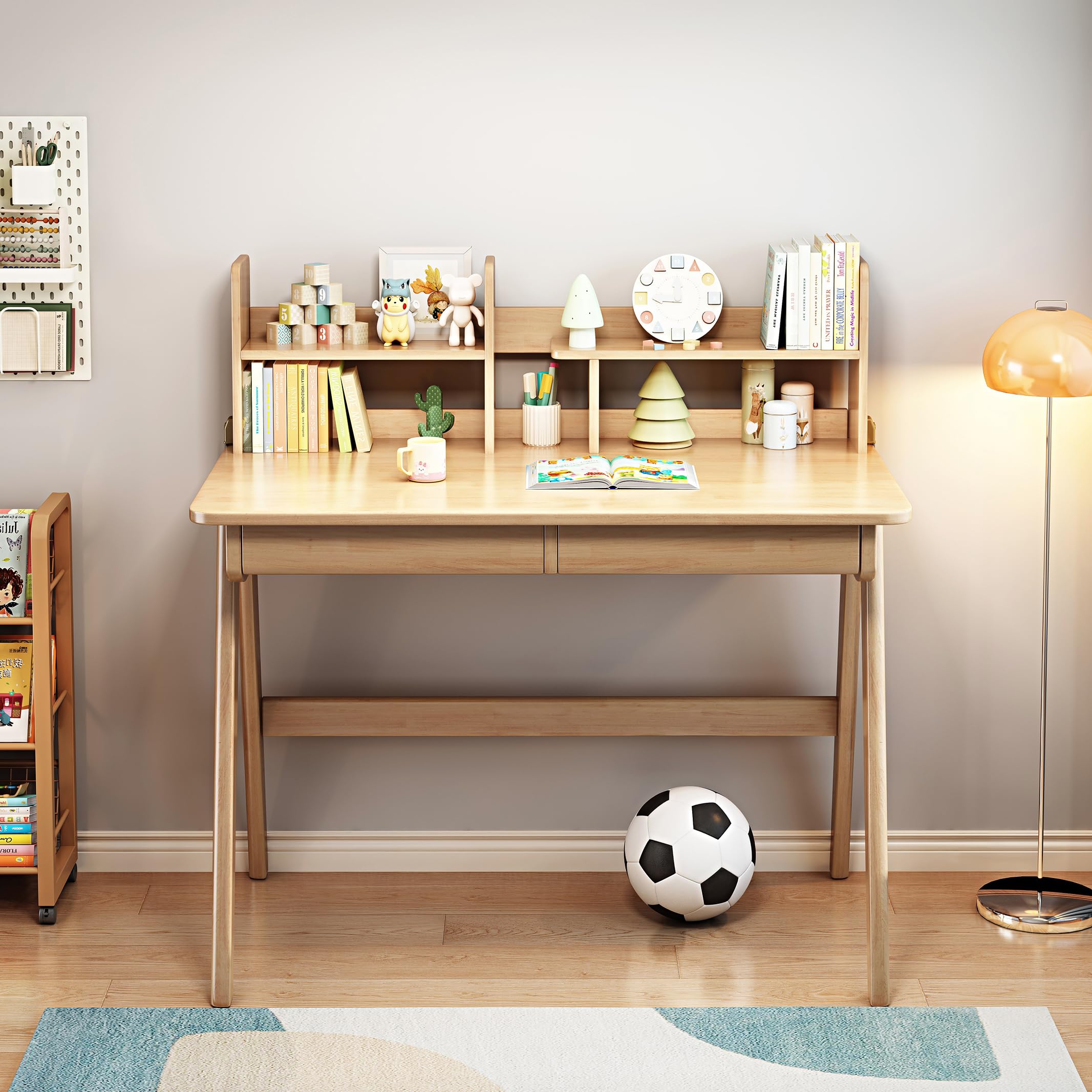 Rubberwood Kids Desk and Chair Set - Adjustable Learning Table & Chair for Children Ages 3+ | Perfect for Homeschooling, Drawing, Reading & Playtime Activities