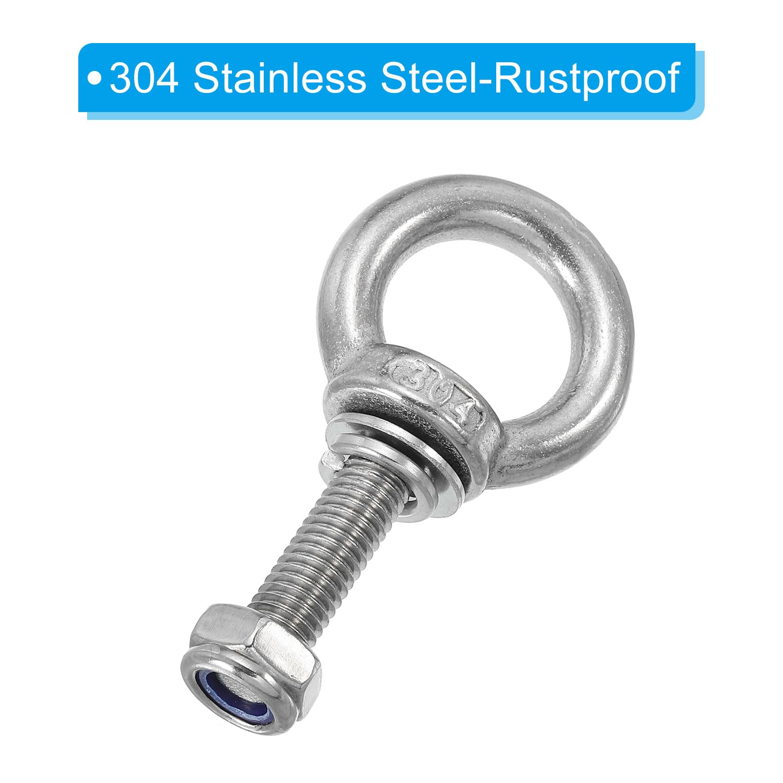 5Pcs 304 Stainless Steel M8 x 30mm Lifting Shoulder Eye Bolts with Nuts & Washers - Heavy Duty Threaded Eyebolt for Hanging Hammocks, Swings, Decorative Lights & Outdoor Fixtures - Corrosion Resistant Hardware for Home & Garden Use