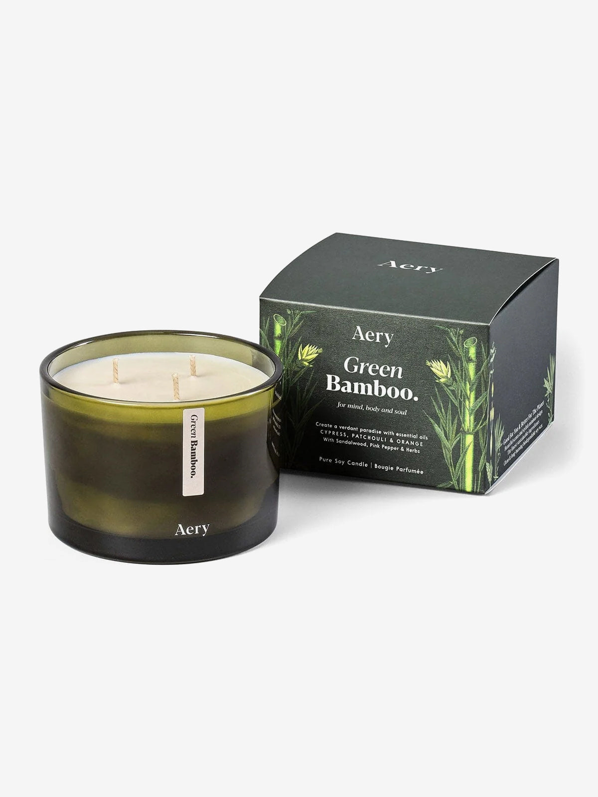 Aery Botanical Triple Wick Scented Candle - Green Bamboo Fragrance for Home Relaxation & Spa Ambience