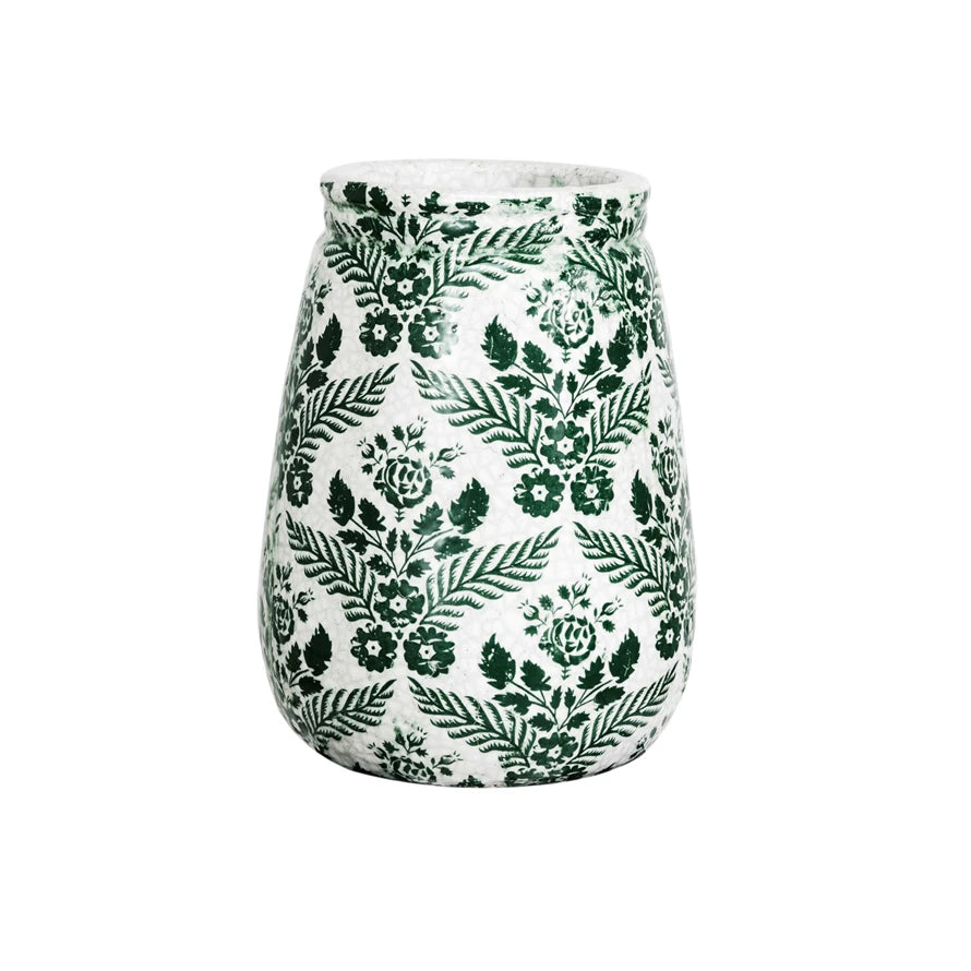 Handmade Green Crackled Ceramic Vase - Modern Home Decor for Living Room, Dining Table & Wedding Centerpieces