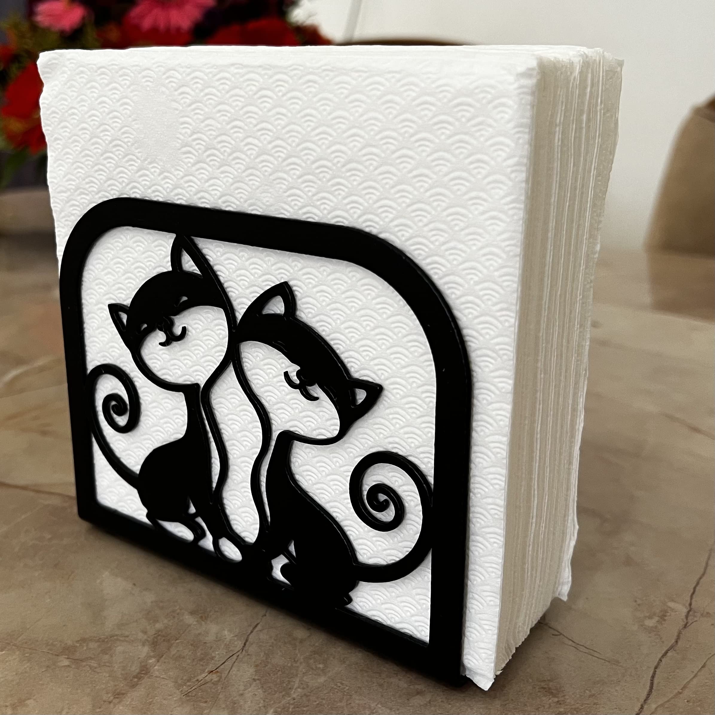Modern Napkin Holder Dispenser - Elegant Kitchen & Dining Table Decor, Farmhouse Style Paper Napkin Stand with Twin Kitten Design | Perfect for Restaurants, Home Dining Rooms, and Party Table Settings
