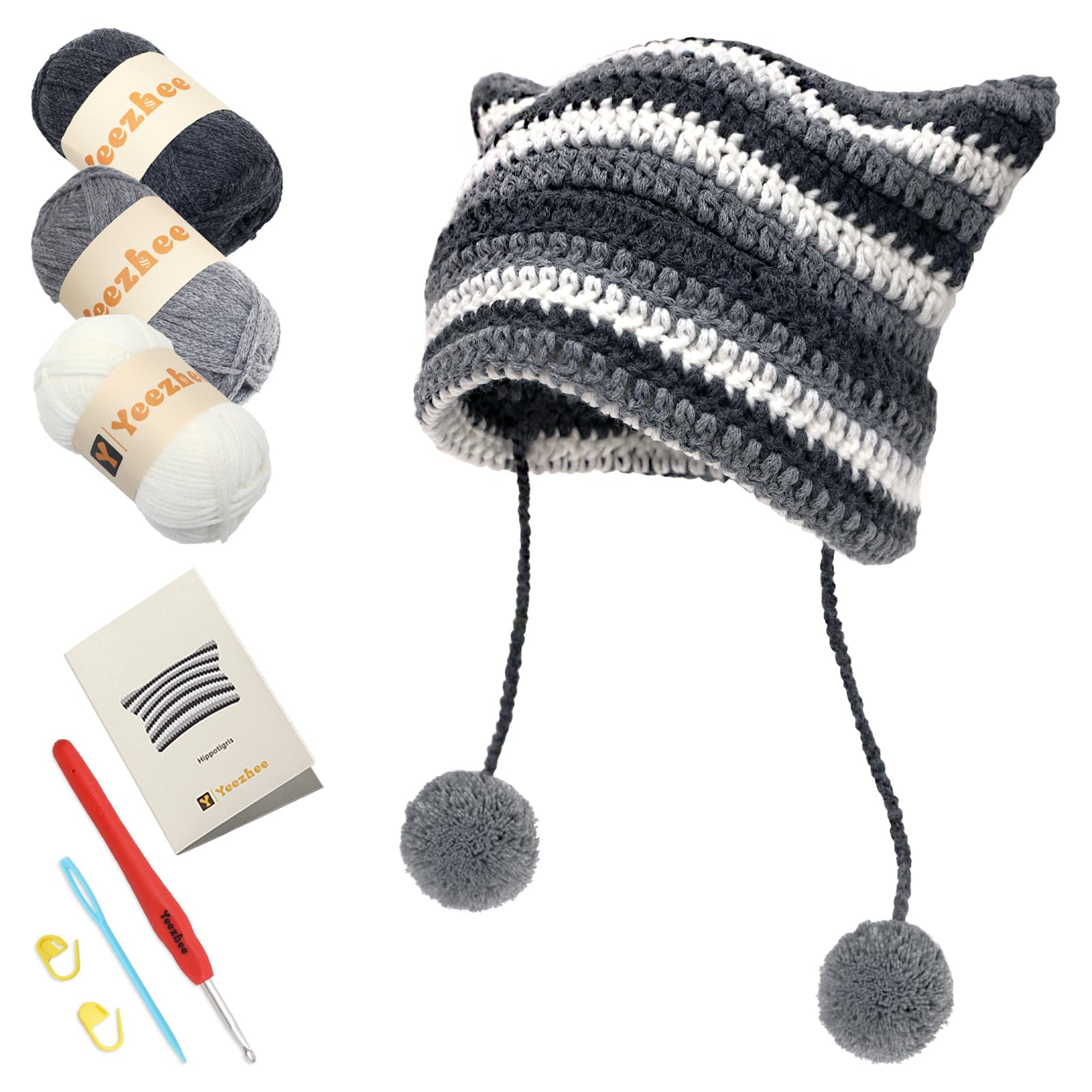 Yeezhee Beginner Crochet Kit - Complete Crochet Hat Starter Set with Yarn, Crochet Hook & Step-by-Step Video Tutorials (Hippotigris Pattern) | Perfect for DIY Crafts, Homemade Gifts & Relaxing Hobbies