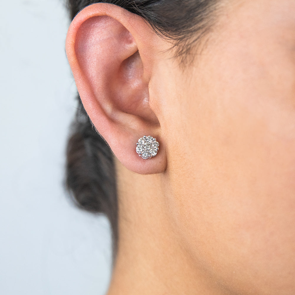 9ct White Gold 1 Carat Diamond Cluster Stud Earrings for Women - Elegant Wedding, Anniversary & Gift Jewelry - Perfect for Special Occasions & Everyday Wear