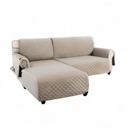 MEILLE MAISON L-Shaped Dog Sofa Cover - 2-Piece Reversible Waterproof Sectional Couch Protector with Chaise Lounge Cover & Straps - XL Khaki Pet Furniture Protector for Living Room, Bedroom, Family Room (LKL2PDLC9)