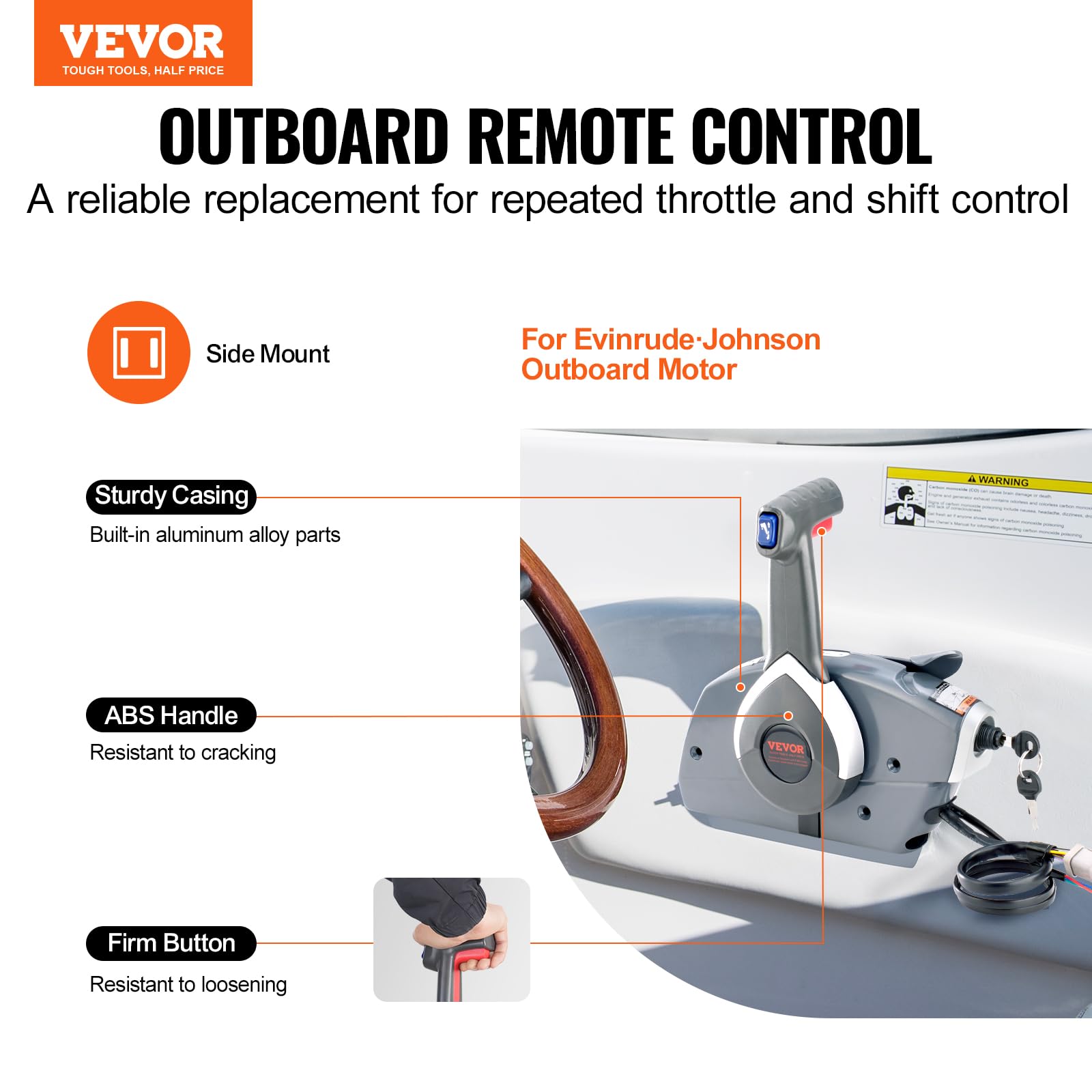 VEVOR Side-Mounted Outboard Boat Throttle Control Box with Power Trim Switch & Lanyard - Compatible with Evinrude Johnson (Model 5006180) | Marine Remote Control for Smooth Acceleration & Precise Speed Adjustment | Perfect for Fishing Boats, Yachts & Recreational Watercraft