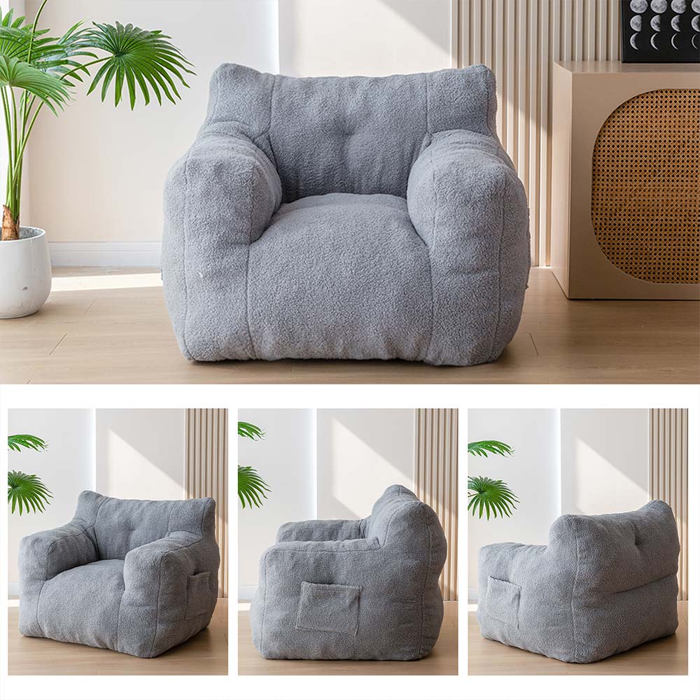 MAXYOYO Sherpa Bean Bag Chair & Couch - Oversized Comfortable Bean Bag Sofa for Adults & Kids, Soft Grey - Perfect for Living Room, Bedroom, Game Room & Dorm Relaxation