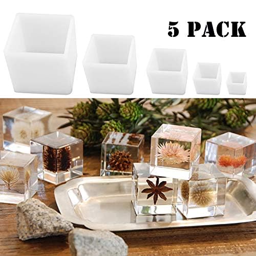 Premium Square Silicone Resin Molds for DIY Crafts - Set of 5 Cube Casting Molds for Epoxy Resin, Jewelry Making, and Home Decor Projects | Perfect for Resin Art, Geode Creations & Gift Making