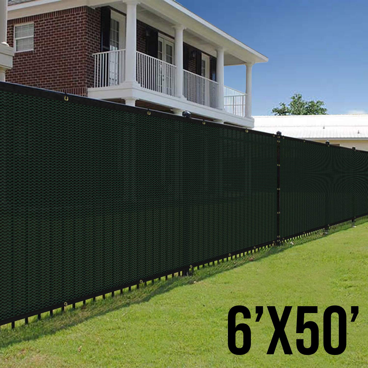E&K Sunrise 6' x 50' Green Privacy Fence Screen - Heavy Duty Outdoor Mesh Fabric for Backyard, Garden & Commercial Use - Windproof Shade Windscreen (Set of 2) - Perfect for Patio, Poolside & Event Privacy