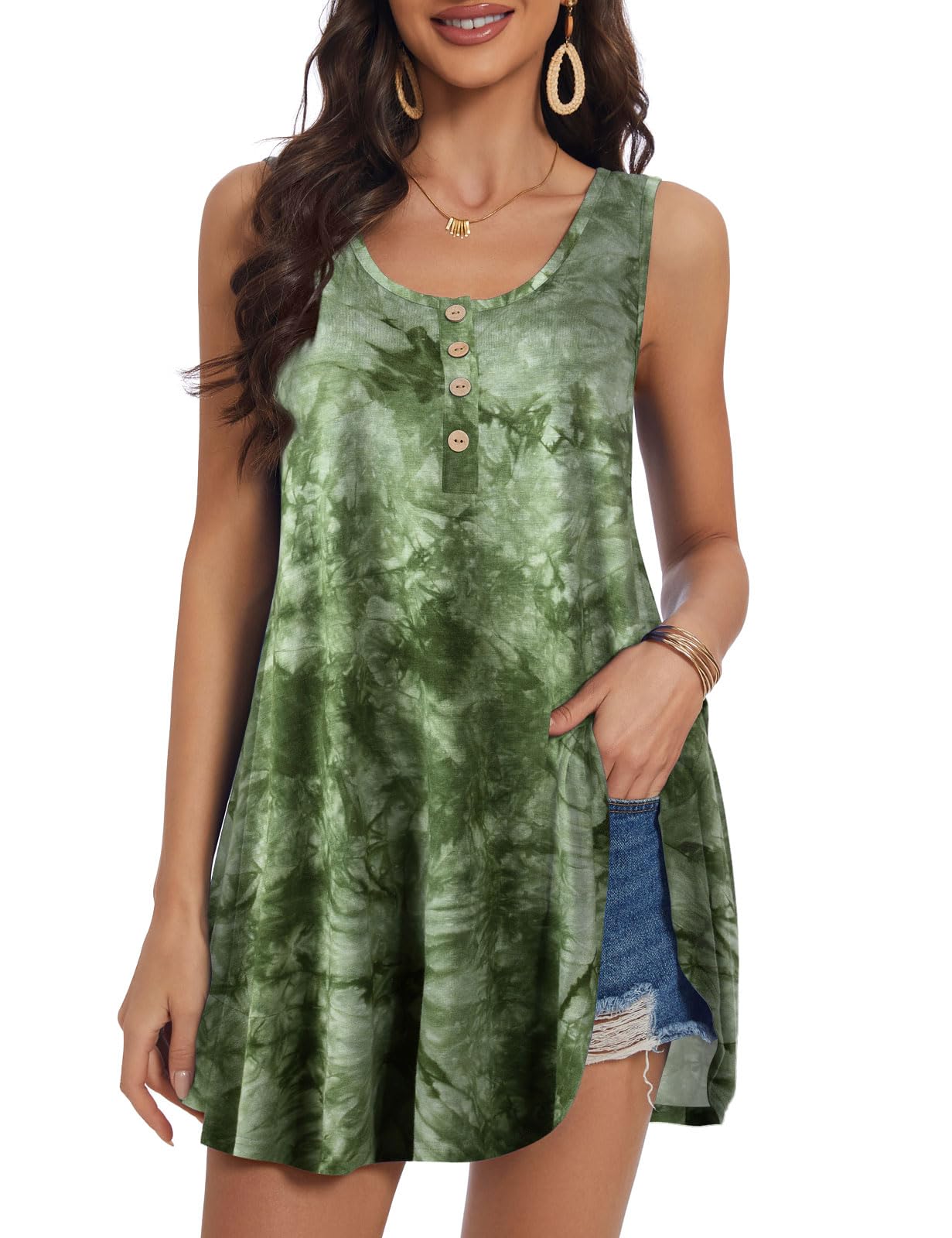 JollieLovin Women's Plus Size Sleeveless Flare Hem Tunic Top - Comfortable Loose Fit Casual Blouse for Summer, Beach & Everyday Wear