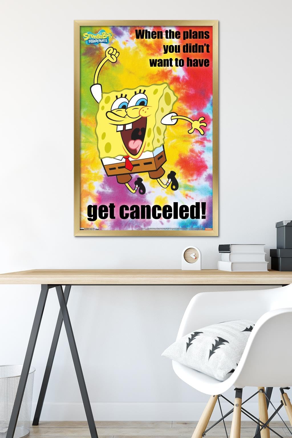 Trends International Nickelodeon SpongeBob SquarePants Meme Wall Poster 22.375 x 34 Inches Gold Framed Version - Perfect for Kids' Room Decor, Office Humor & Pop Culture Fans
