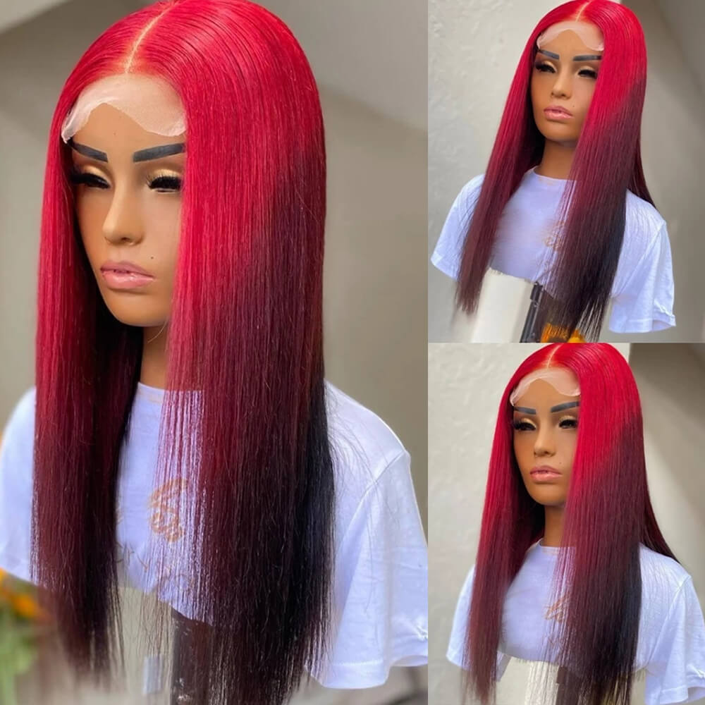 Ombre Red Brown Straight