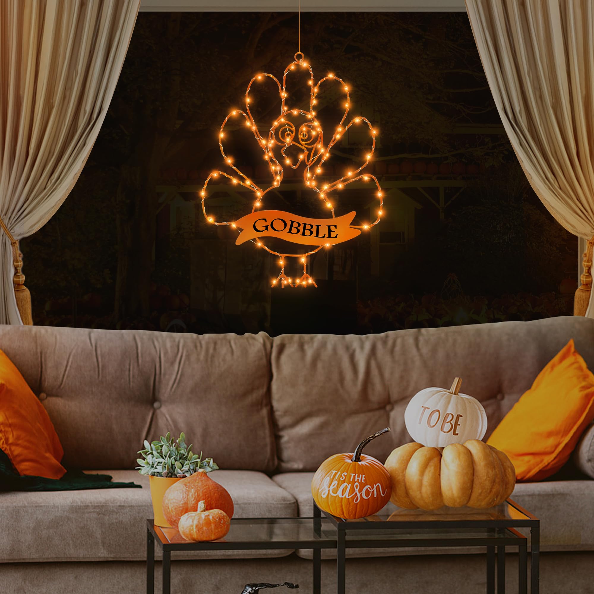 Battery Operated Thanksgiving Window Lights - 8 Modes Timer Silhouette Decor for Turkey Day | Orange LED Indoor String Lights for Home, Living Room & Thanksgiving Party Decorations | Perfect for Holiday Window Displays & Festive Atmosphere