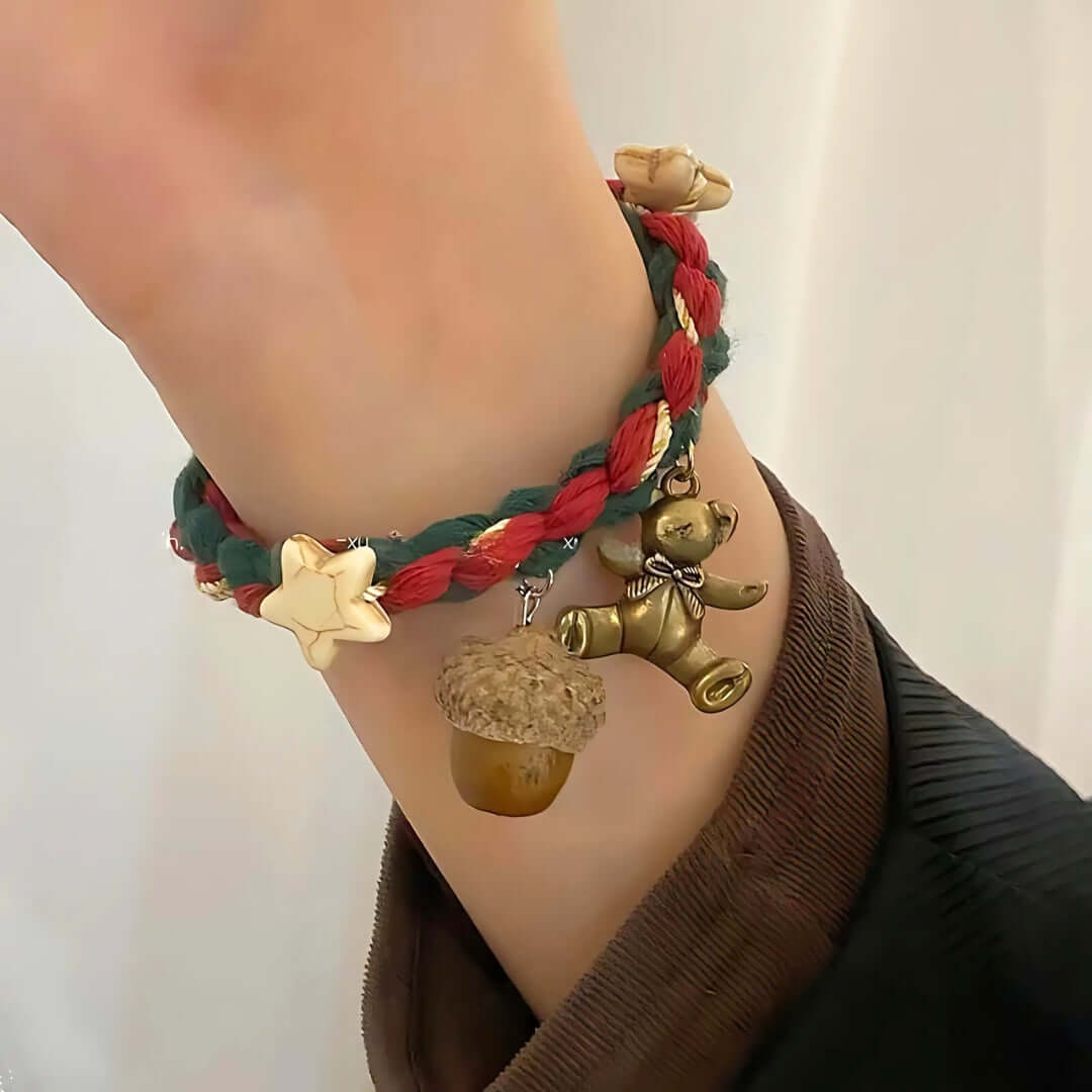 Gingerbread Snowman Charm Cute Woven Braided Christmas Bracelet | Holiday Gift for Women, Girls | Perfect for Christmas Parties, Festive Outfits & Winter Accessories