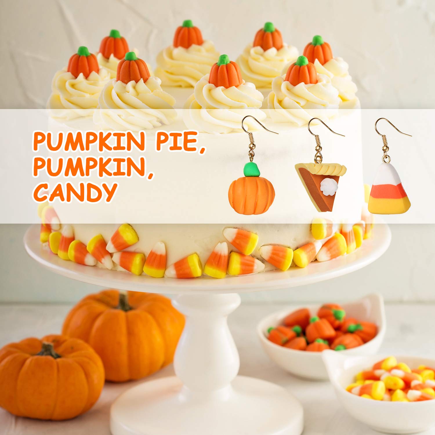 6 Pairs Thanksgiving Fall Earrings - Pumpkin Pie & Candy Dangle Earrings for Women & Girls | Polymer Clay Handmade Jewelry for Holiday Parties & Autumn Outfits
