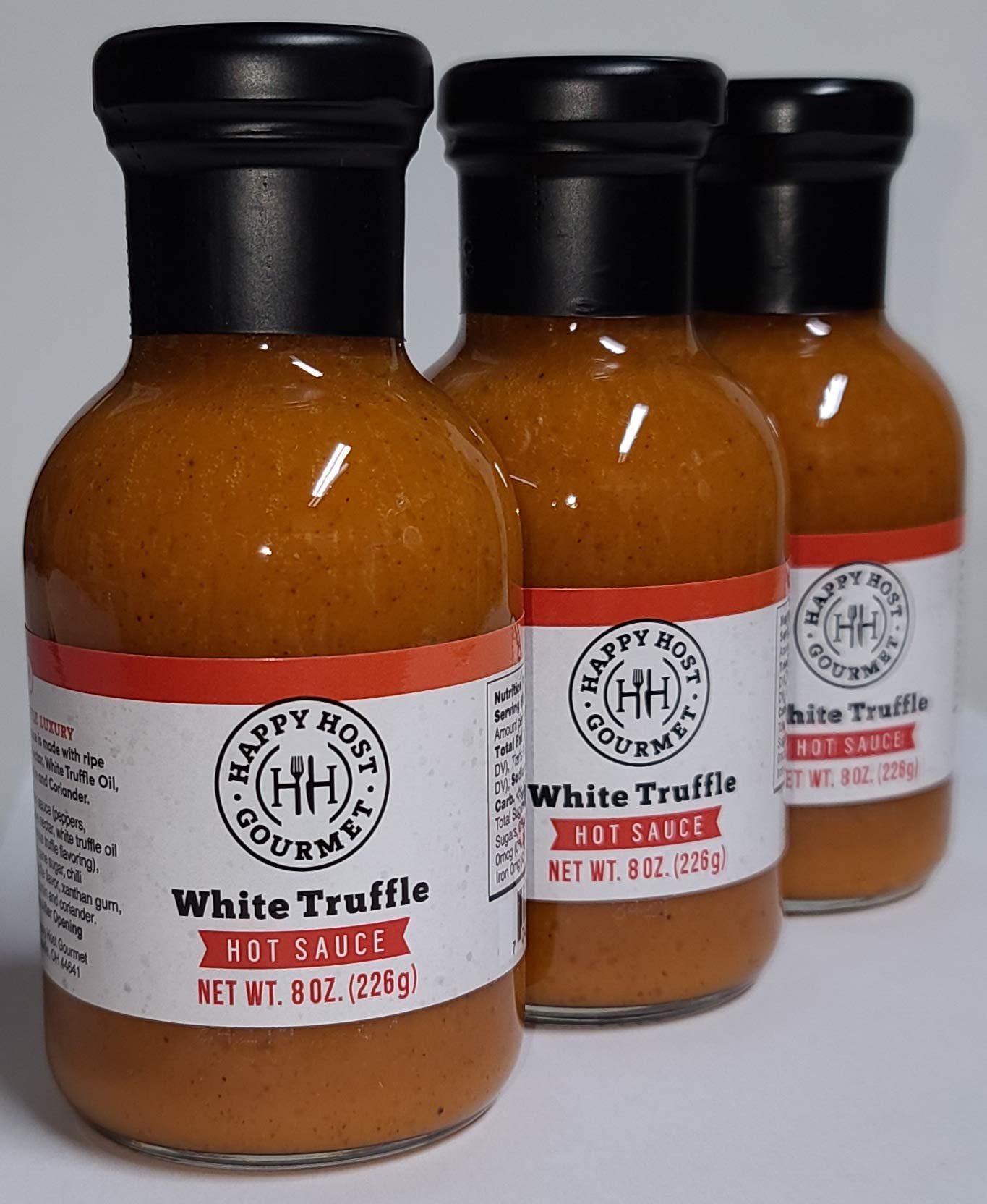 Happy Host Gourmet White Truffle Hot Sauce 3 Pack - Premium Spicy Sauce with Ripe Chili Peppers, Agave Nectar, White Truffle Oil, Cumin & Coriander | 25% Larger Bottle | Perfect for Tacos, Burgers, Pizza & Gourmet Cooking