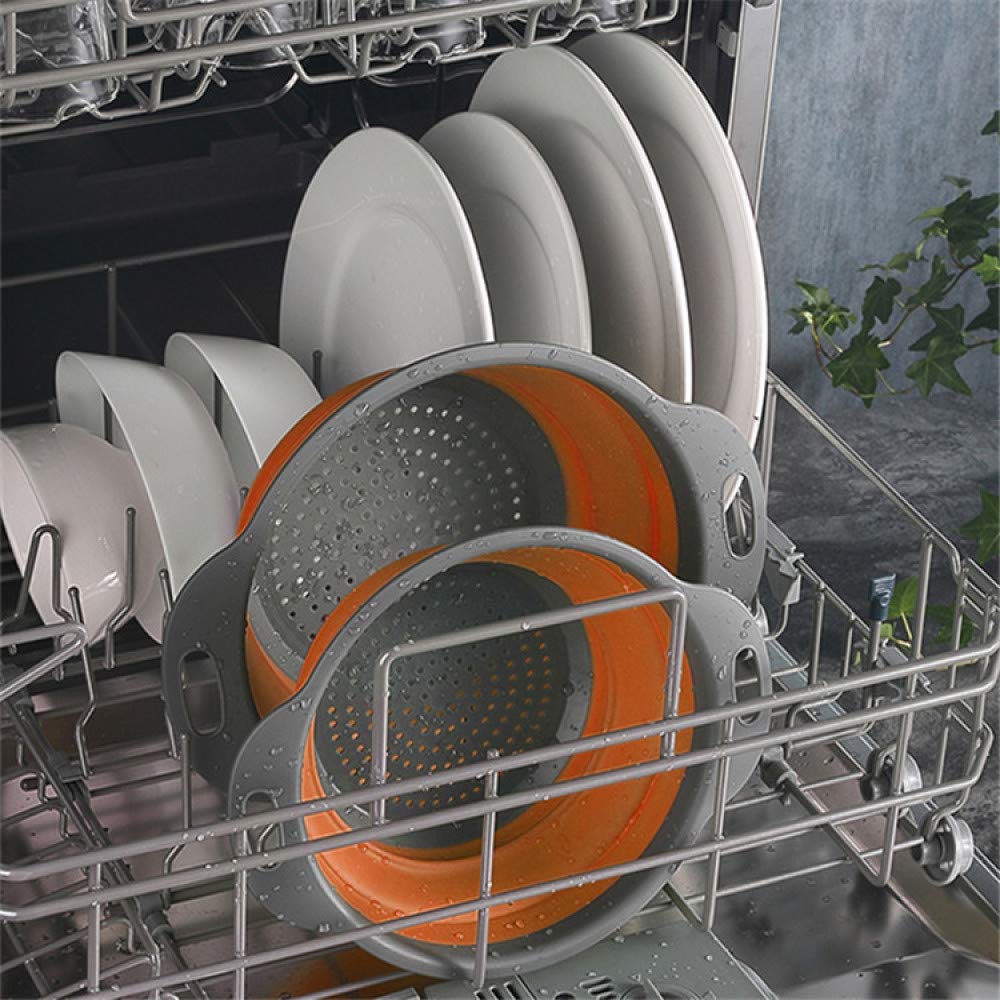 2-Pack Foldable Silicone Colander - Collapsible Strainer Basket for Washing Fruits & Vegetables - Green Kitchen Drainer with Handle - Perfect for Camping, Small Kitchens & RV Cooking