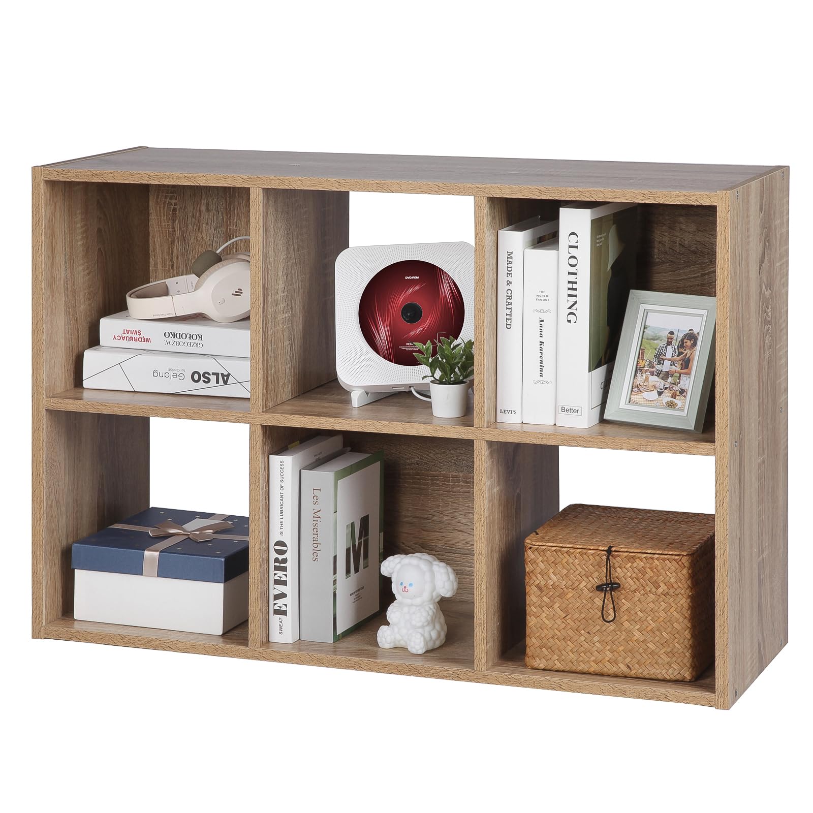 6-Cube Storage Organizer Shelf - Closet Cabinet & Bookshelf Organizer for Living Room, Bedroom, Office - Oak Wood - Perfect for Home Organization & File Storage