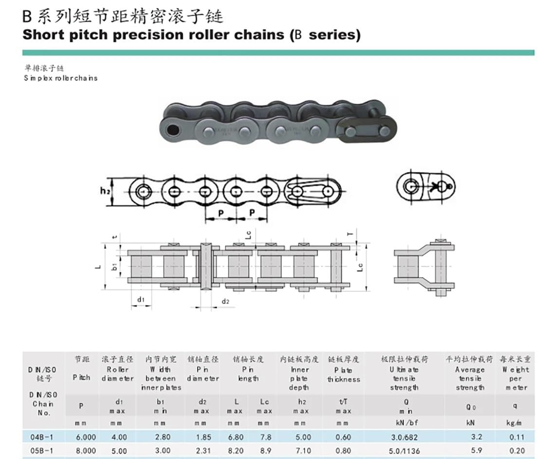 1Pcs 04B-1 Carbon Steel Roller Chain with Connector - 6mm Pitch, Half/Full Buckle Industrial Roller Chain by DOLUNTO (1.5M Length) - Perfect for Conveyor Systems, Machinery, and Industrial Equipment