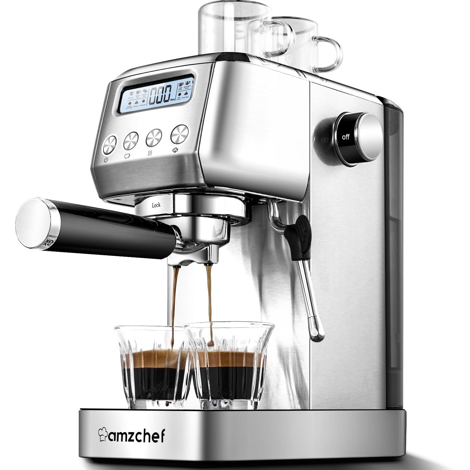 AMZCHEF 20 Bar Espresso Machine with Milk Frother, LCD Display & Adjustable Temperature - Compact Cappuccino Maker for Home, Office Use - Perfect Coffee Gift for Friends & Family (Ideal for Morning Brews, Entertaining Guests & Small Spaces)