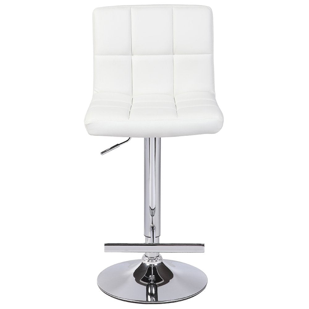 2 Pack White Bar Stools with Faux Leather Upholstery, Mid High Back, Adjustable Height, Chrome Base & Gas Lift Swivel - Perfect for Kitchen Island, Breakfast Nook & Home Bar Decor