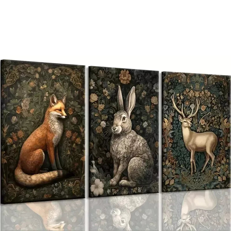 3-Piece William Morris Animal Canvas Wall Art Set - Framed 50x70cm High Quality Print - 100% Australian Made - Ready to Hang - Perfect for Living Room, Bedroom & Office Decor