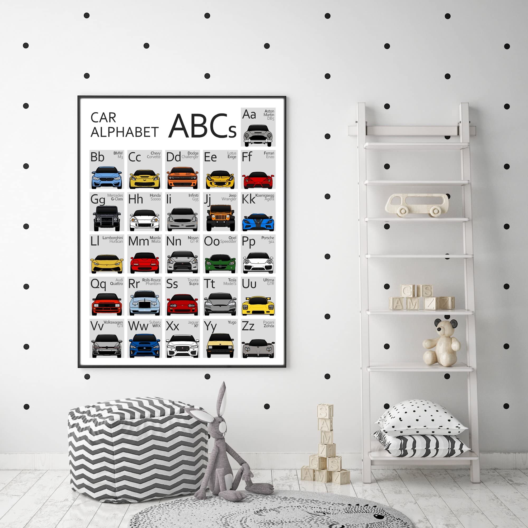 ABC Car Poster - Handmade A to Z Automotive Alphabet Print - 24x36