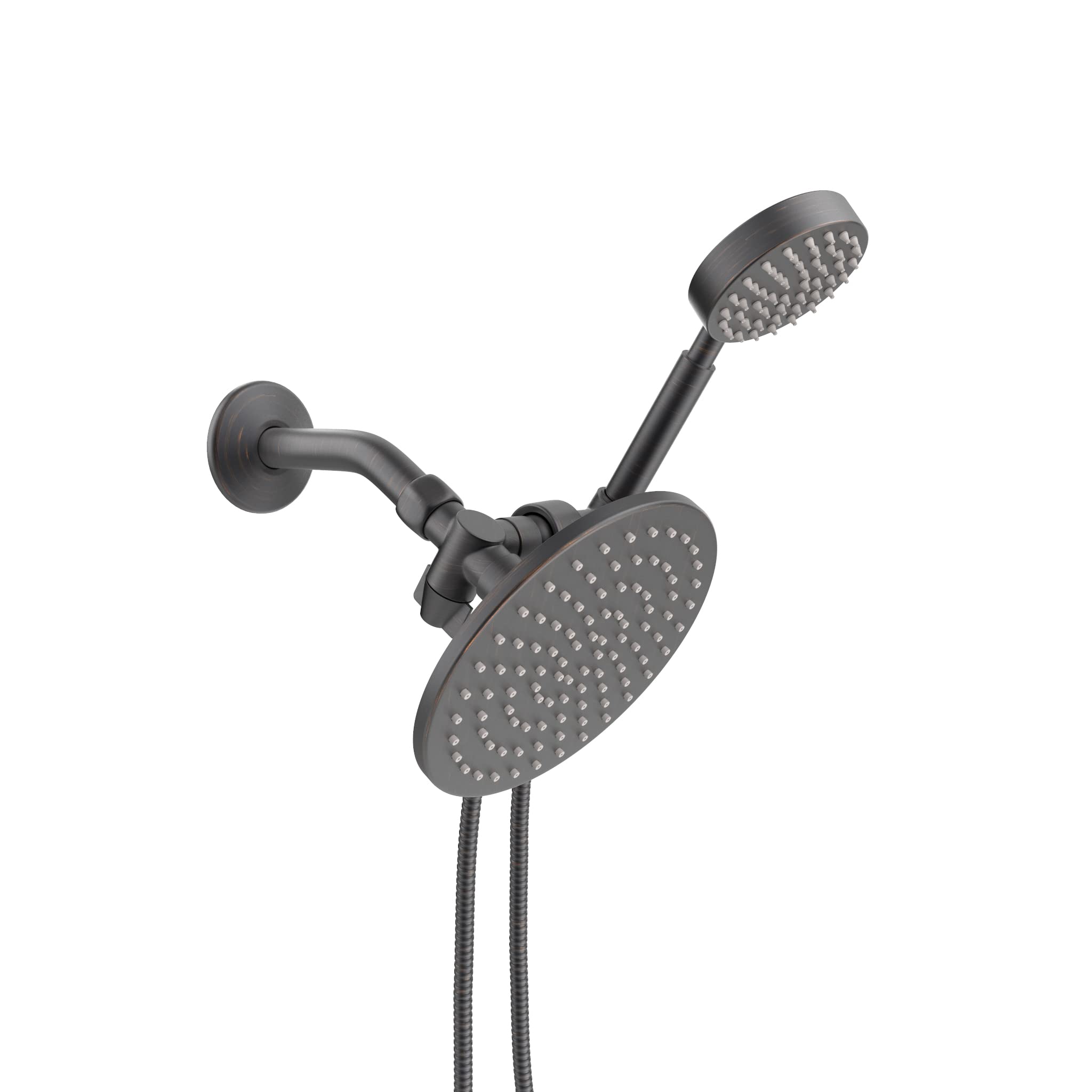 All Metal Handheld Dual Shower Head Set - Oil Rubbed Bronze Finish - 8 Inch Rainfall Showerhead & 3-Way Diverter Valve - Perfect for Bathroom Renovation & Spa-Like Shower Experience