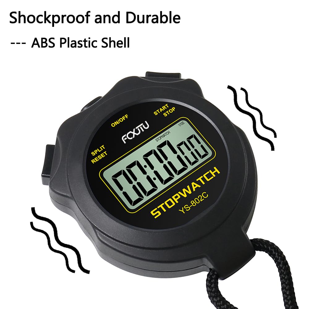 FCXJTU Digital Stopwatch Timer - Silent, No Alarm, Large Clear Display for Swimming, Running, Training - Perfect for Coaches, Referees, Teachers & Kids (Simple ON/Off Operation)