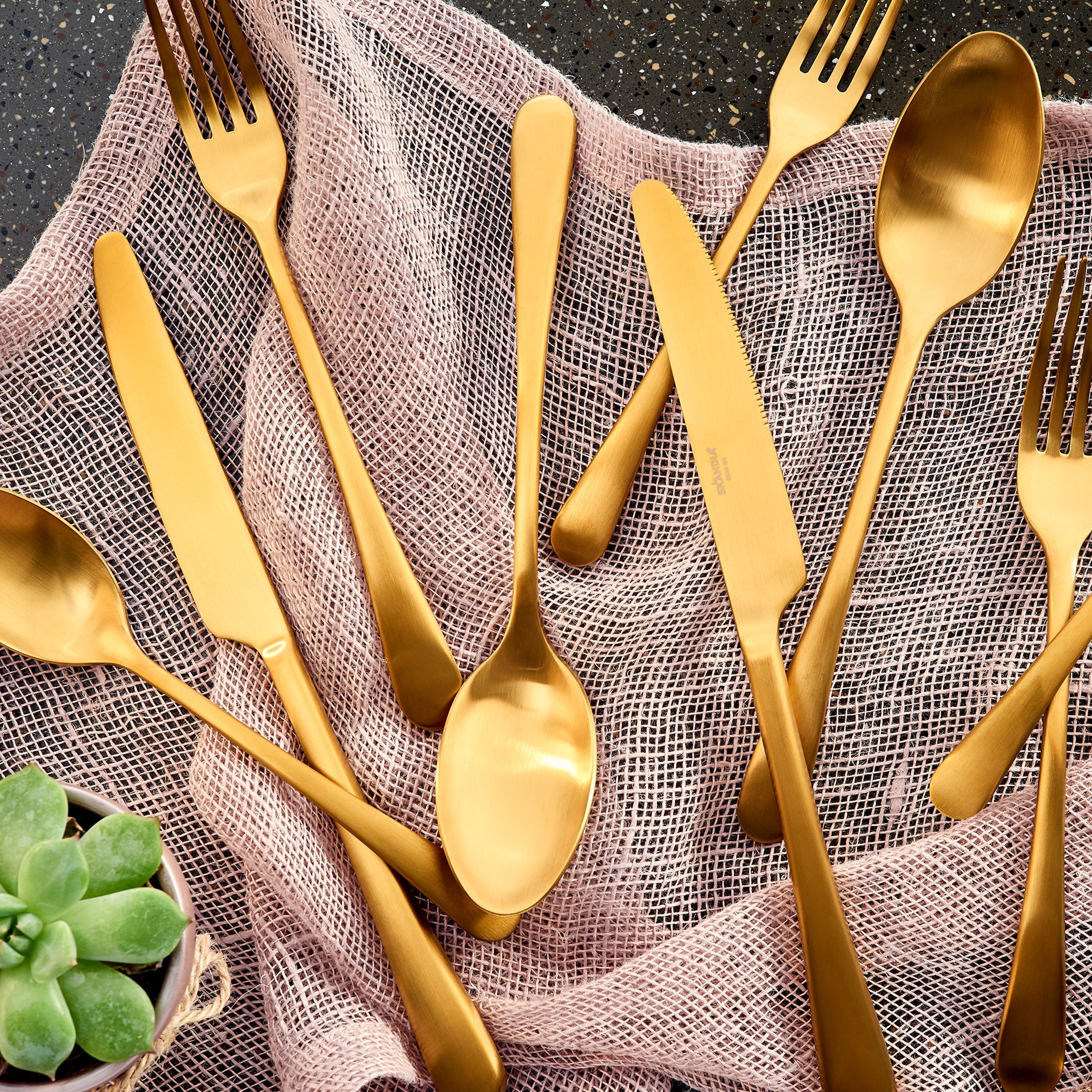 Premium Mirabella Gold Titanium Satin 20-Piece Flatware Set - Elegant Stainless Steel Cutlery for Fine Dining, Weddings & Formal Dinner Parties