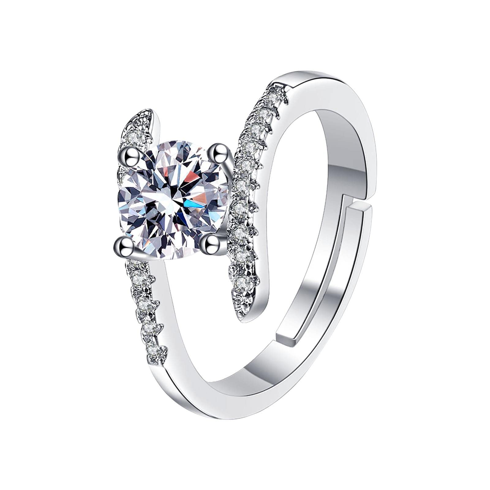 Elegant White Rhinestone Wedding Rings for Women - Alloy Bridal Jewelry Set, Simple & Fashionable Hi-Low Ring for Daughter, Perfect for Weddings, Anniversaries & Special Occasions