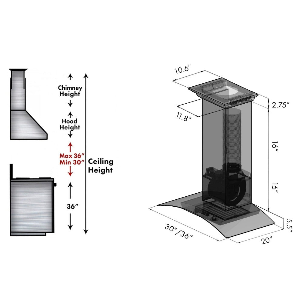 ZLINE Stainless Steel Wall Mount Range Hood with Built-in CrownSound Bluetooth Speakers (KZCRN BT) - Perfect for Modern Kitchens & Open-Concept Living Spaces