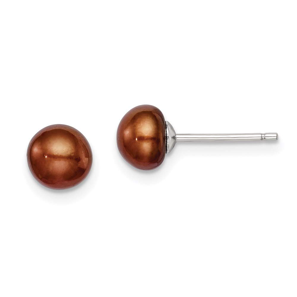 6-7mm Sterling Silver Brown Freshwater Cultured Pearl Stud Earrings - Elegant Button Pearl Jewelry for Women, Perfect for Weddings, Parties & Daily Wear