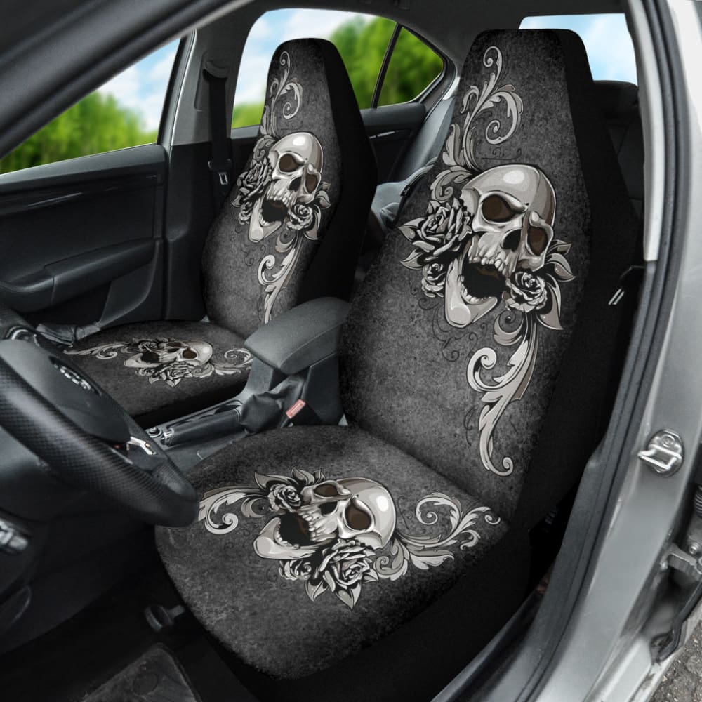 Floral Skull Car Seat Covers - Custom Fit for Most Vehicles | Unique Gothic Car Accessories | Perfect Gift for Bikers & Halloween Decor
