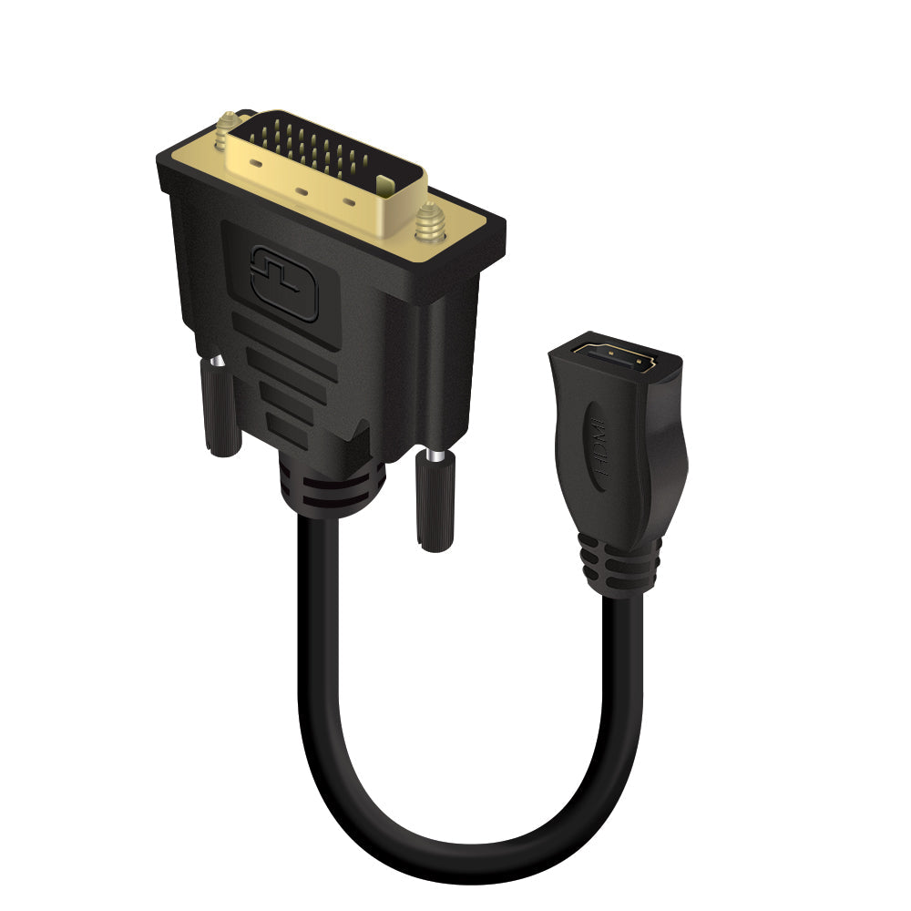 15cm DVI-D Male to HDMI Female Adapter Cable - High-Speed Digital Video Converter for PC, Monitor, TV & Home Theater Setup