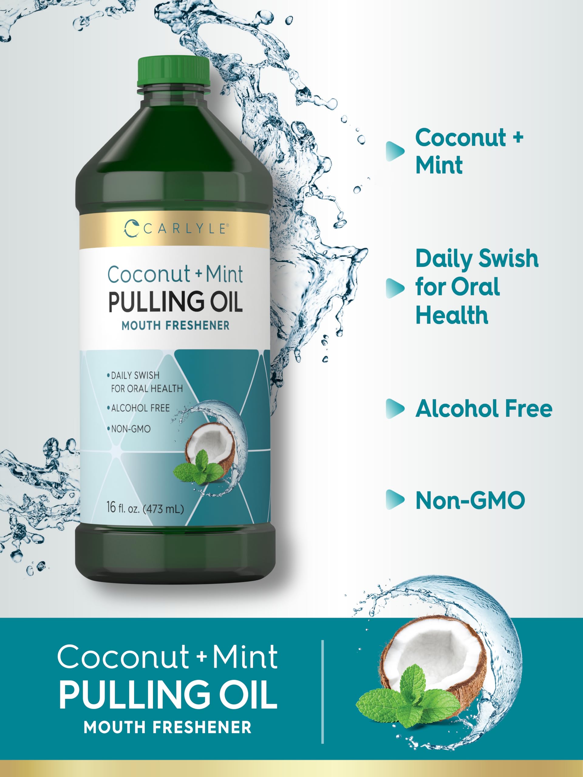 Organic Coconut & Mint Oil Pulling for Teeth & Gums | 16 Fl Oz (Pack of 2) | Alcohol-Free, Non-GMO Oral Care | Whitening, Fresh Breath & Gum Health | Morning Routine & Natural Dental Hygiene