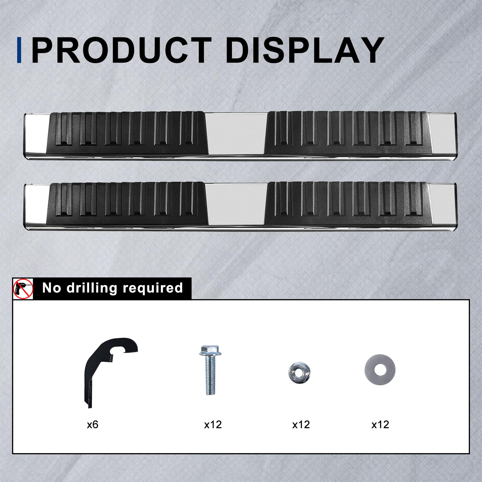 Stainless Steel Running Boards for Chevy Silverado & GMC Sierra 1500/2500HD/3500HD Crew Cab (2019-2024) - 6.5