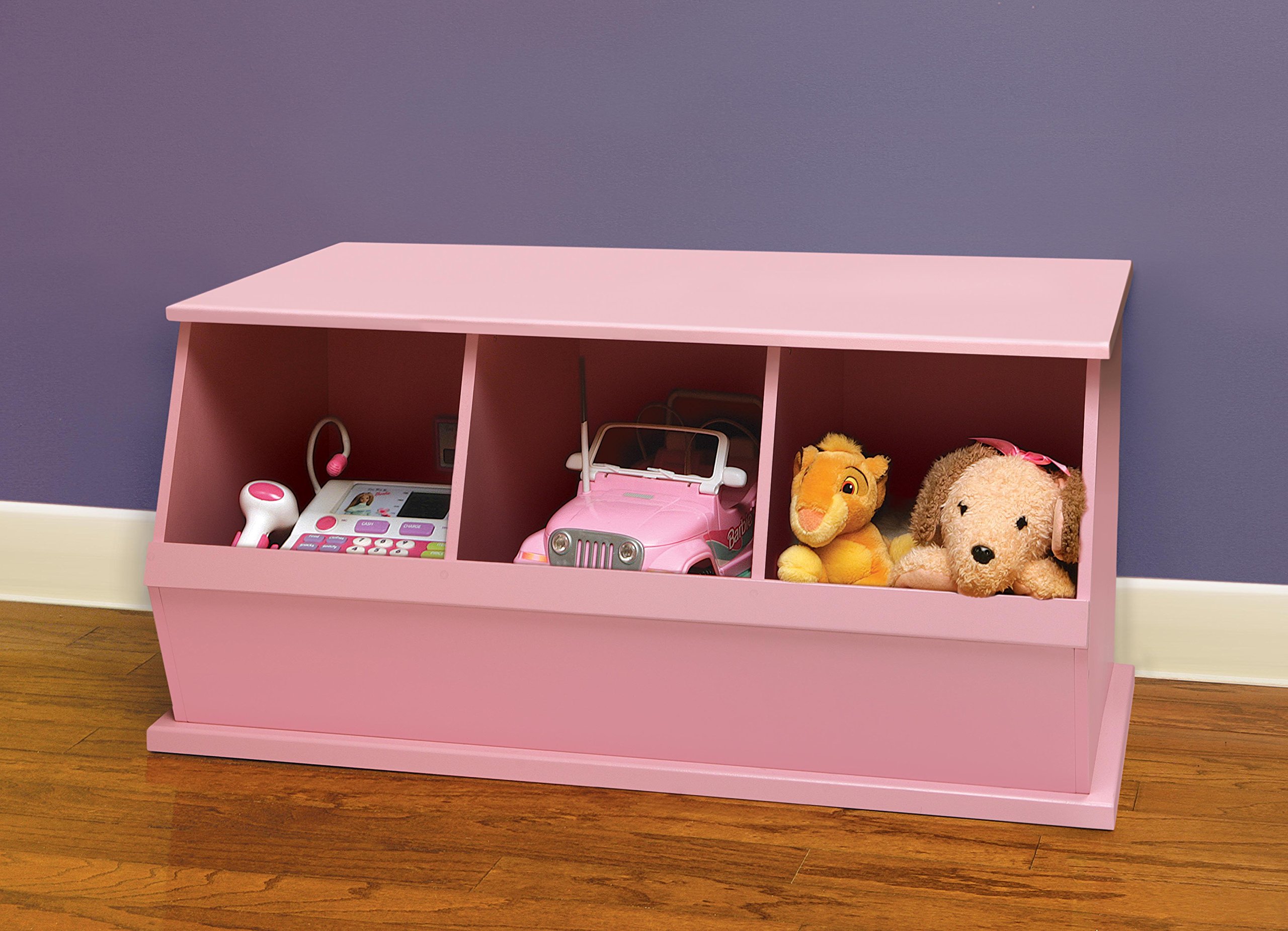 Badger Basket Three Bin Stackable Toy Storage Organizer with Removable Bins - Pink Nursery, Kids Room & Playroom Organization Solution