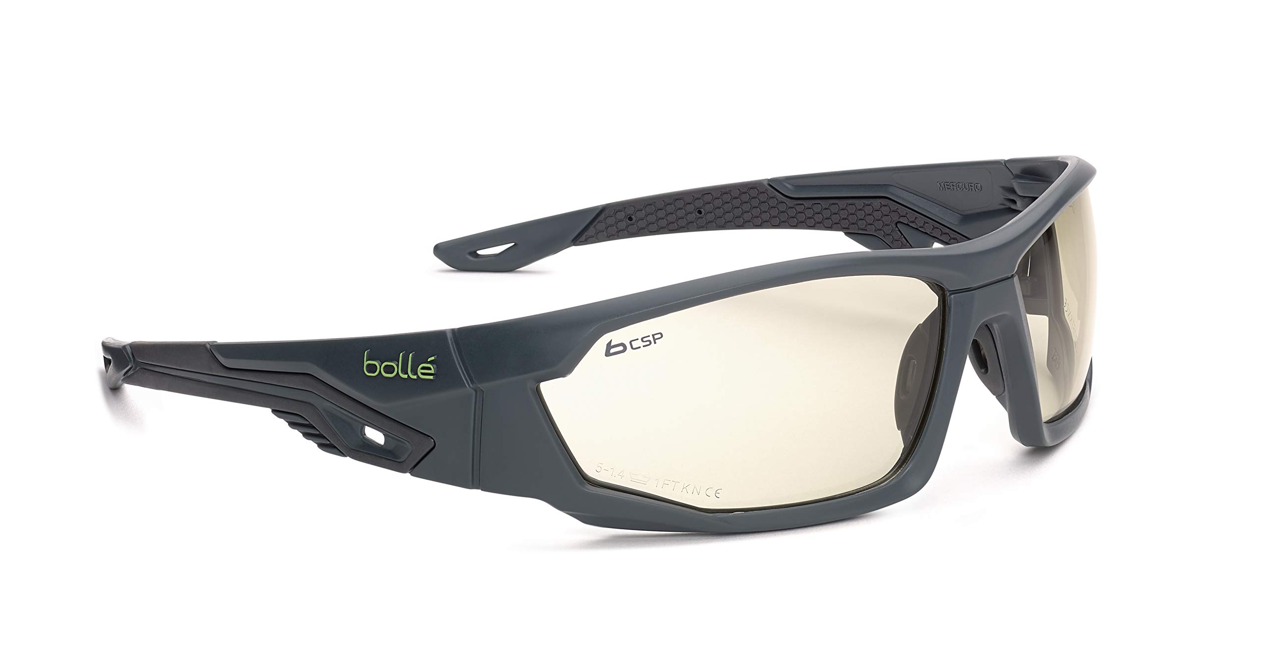 Bollé Safety MERPSF Mercuro Safety Glasses - Platinum Black Yellow Frame with Smoke Lenses | ANSI Certified Protective Eyewear for Construction, Lab & Industrial Work