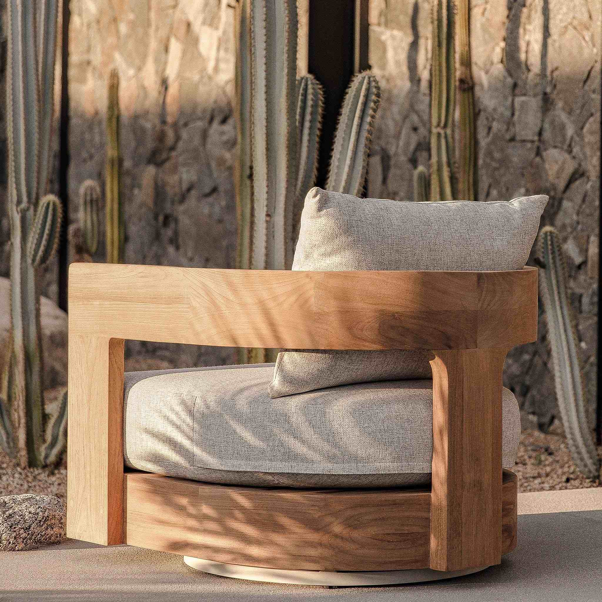 Victoria Teak Swivel Lounge Chair - Outdoor Patio Furniture with Cushion - Perfect for Poolside, Garden, and Deck Relaxation
