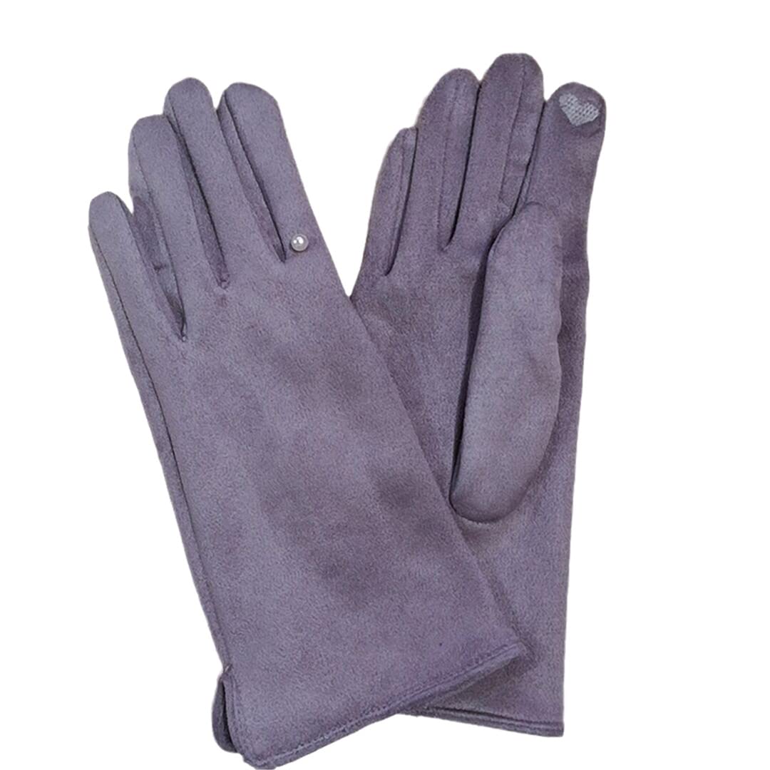 Women's Winter Thick Suede Leather Gloves with Pearl Accents - Warm Full Finger Mittens for Outdoor Cycling, Driving & Cold Weather Activities