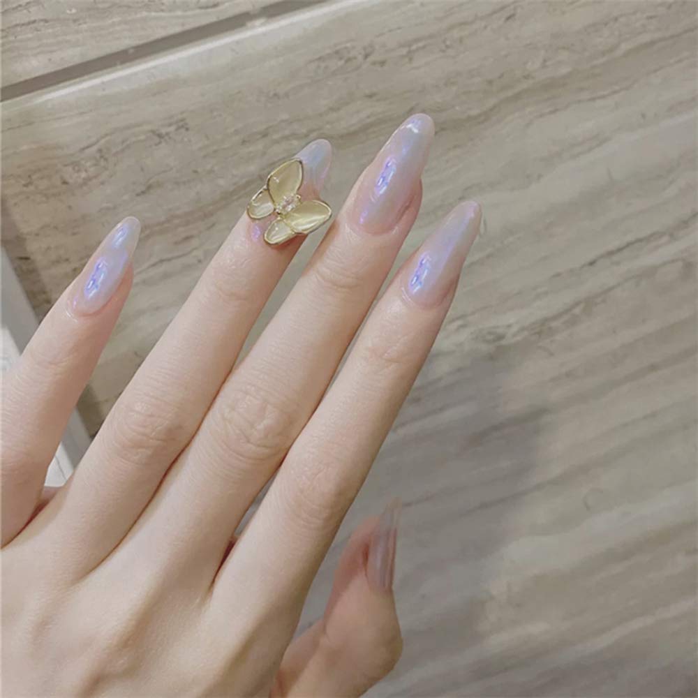 Xerling 24Pcs Ballerina Fake Nails - Glossy 3D Silver Gold Butterfly Glitter Acrylic False Nails | Full Cover Long Press on Nails for Women & Girls | Jelly Gel Nails Art Tips (Blue) | Perfect for Parties, Weddings & Special Occasions
