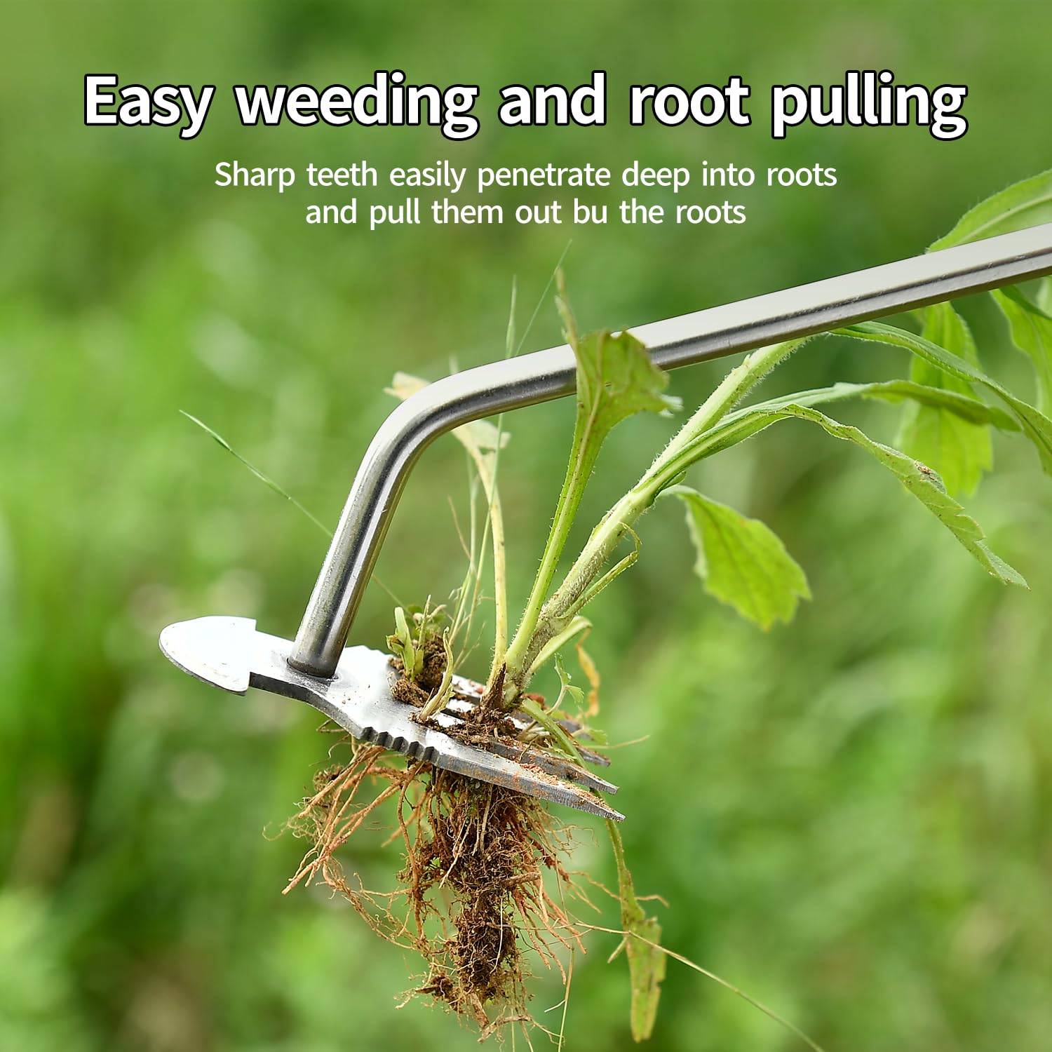 2024 New Stainless Steel Weed Puller Tool - 4 Teeth Dual Purpose Garden Weeder with Rubber Handle | Efficient Hand Weeder for Lawn Care, Flower Beds & Vegetable Gardens | Durable Weeding Tool for Home Gardening & Professional Landscaping