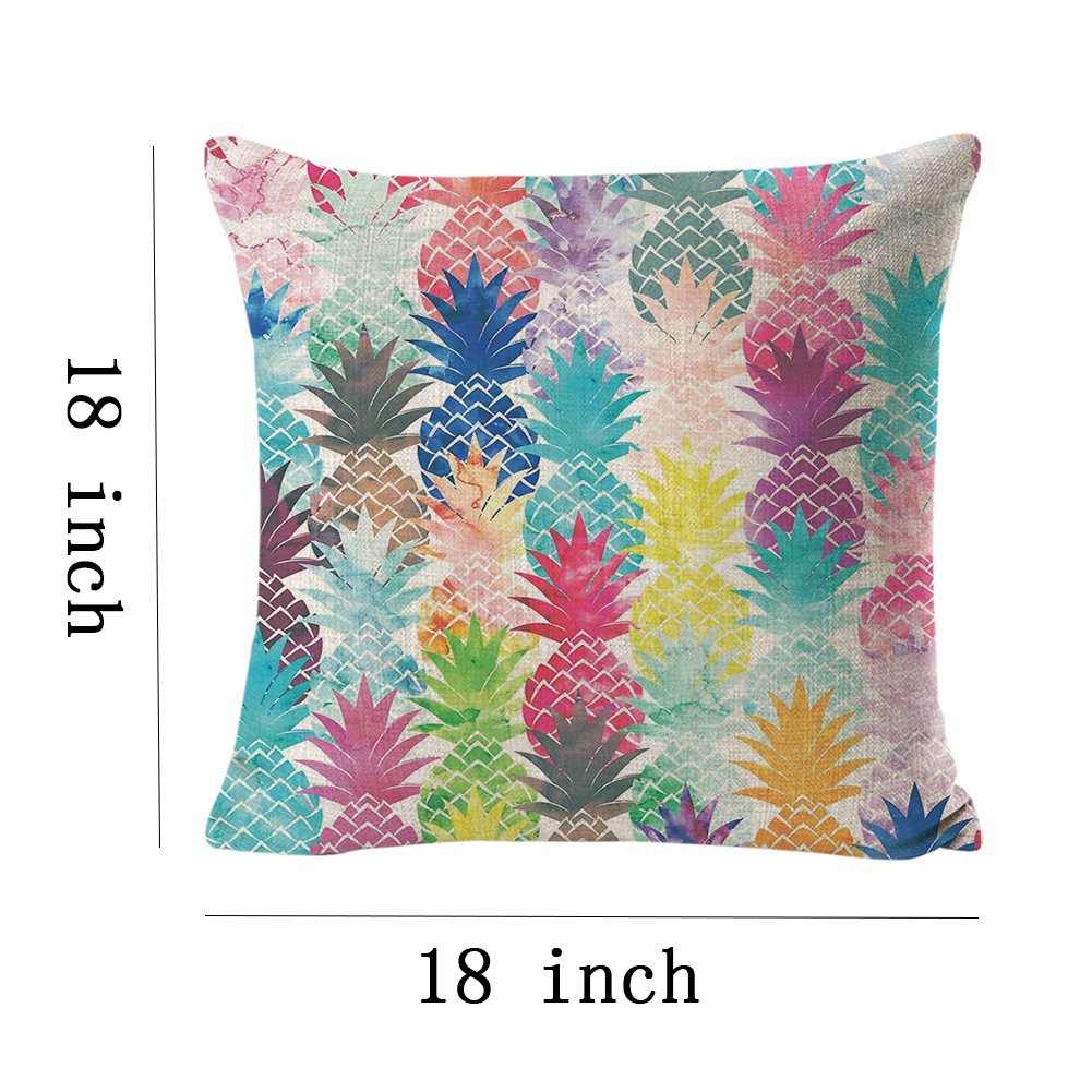 Pineapple Throw Pillow Covers Set of 4 - 18x18 Inch Cotton Linen Decorative Cushion Covers for Sofa, Bed, Patio & Car - Tropical Home Decor Accent Pillowcases