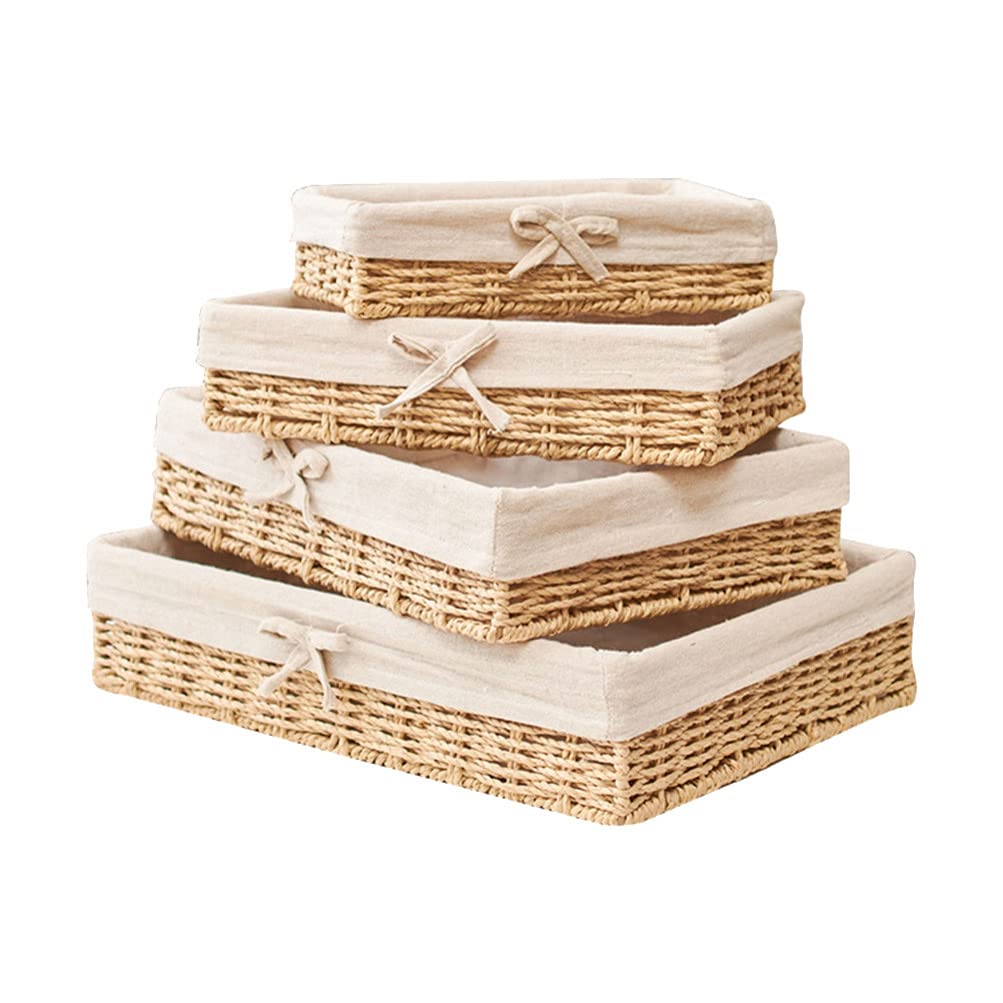 Hemoton 4-Piece Woven Rattan Storage Basket Set - Bread, Fruit, Candy & Pantry Organizer - Nesting Baskets for Kitchen, Dining, Picnic & Home Decor - Eco-Friendly Wicker Food Trays & Sundries Holder