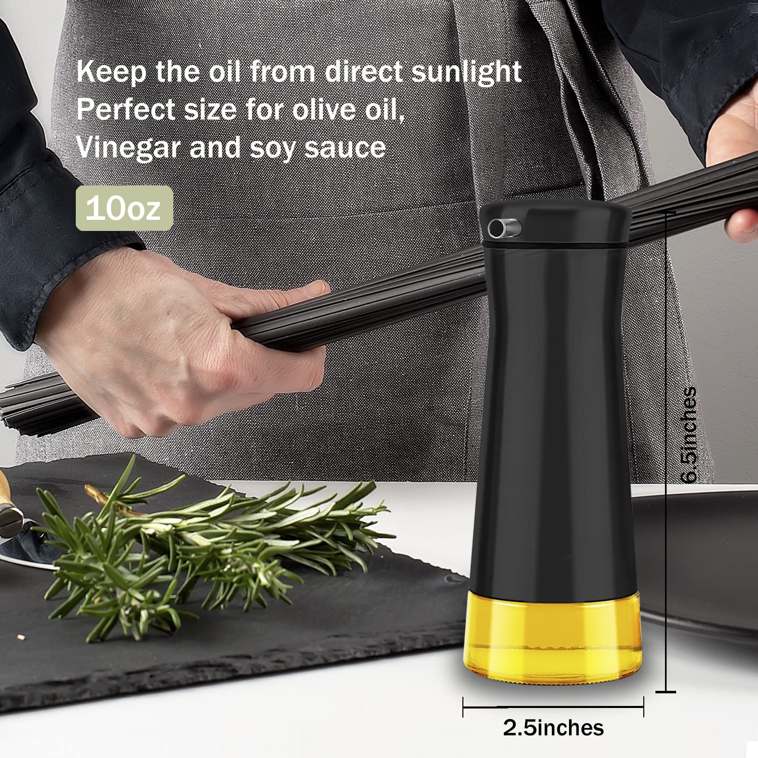 Premium Black Oil and Vinegar Dispenser Set - 2 Pack No-Drip Glass Bottles for Kitchen, Home, Restaurants & Weddings - Elegant Kitchen Decor & Accessories for Cooking, Salad Dressing & Entertaining