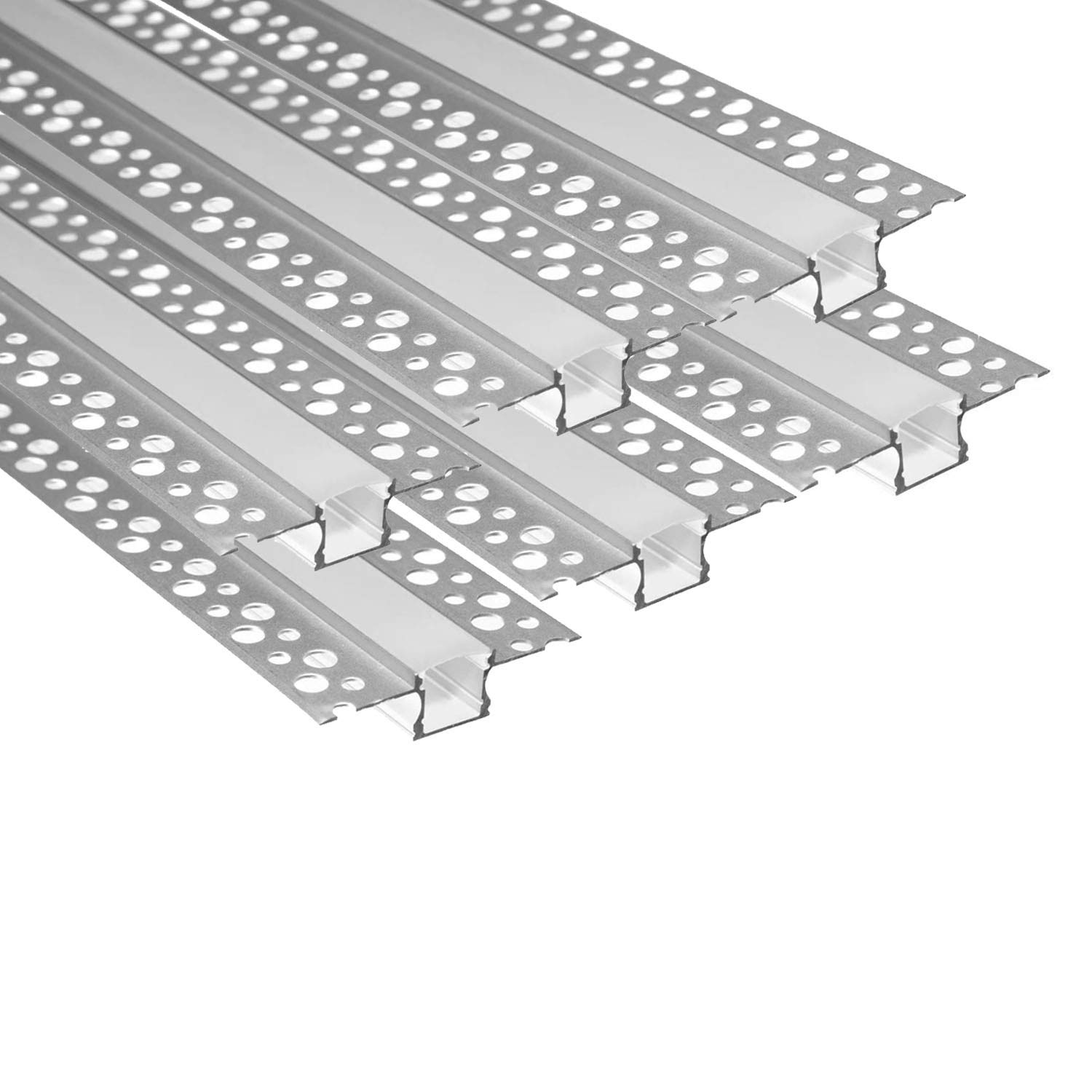 Besseto 6 Pack 6.6FT/2M Plaster-in LED Aluminum Channel - Trimless Recessed Drywall LED Light Strip Diffuser for Wall & Ceiling with Milky Cover - Perfect for Home, Office, and Commercial Lighting